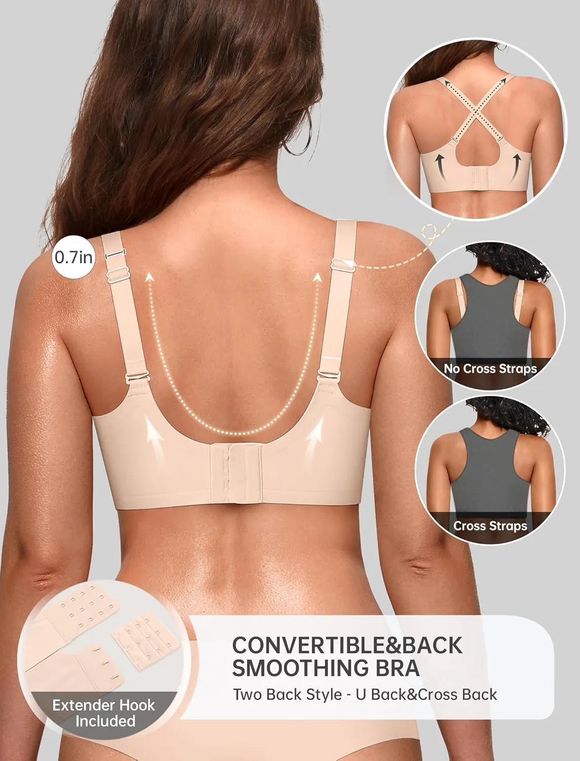 OEAK Women Bras No Underwire Scalloped Push Up Buttery Soft Tshirt Bra Seamless Full Coverage Convertible Everyday Bra