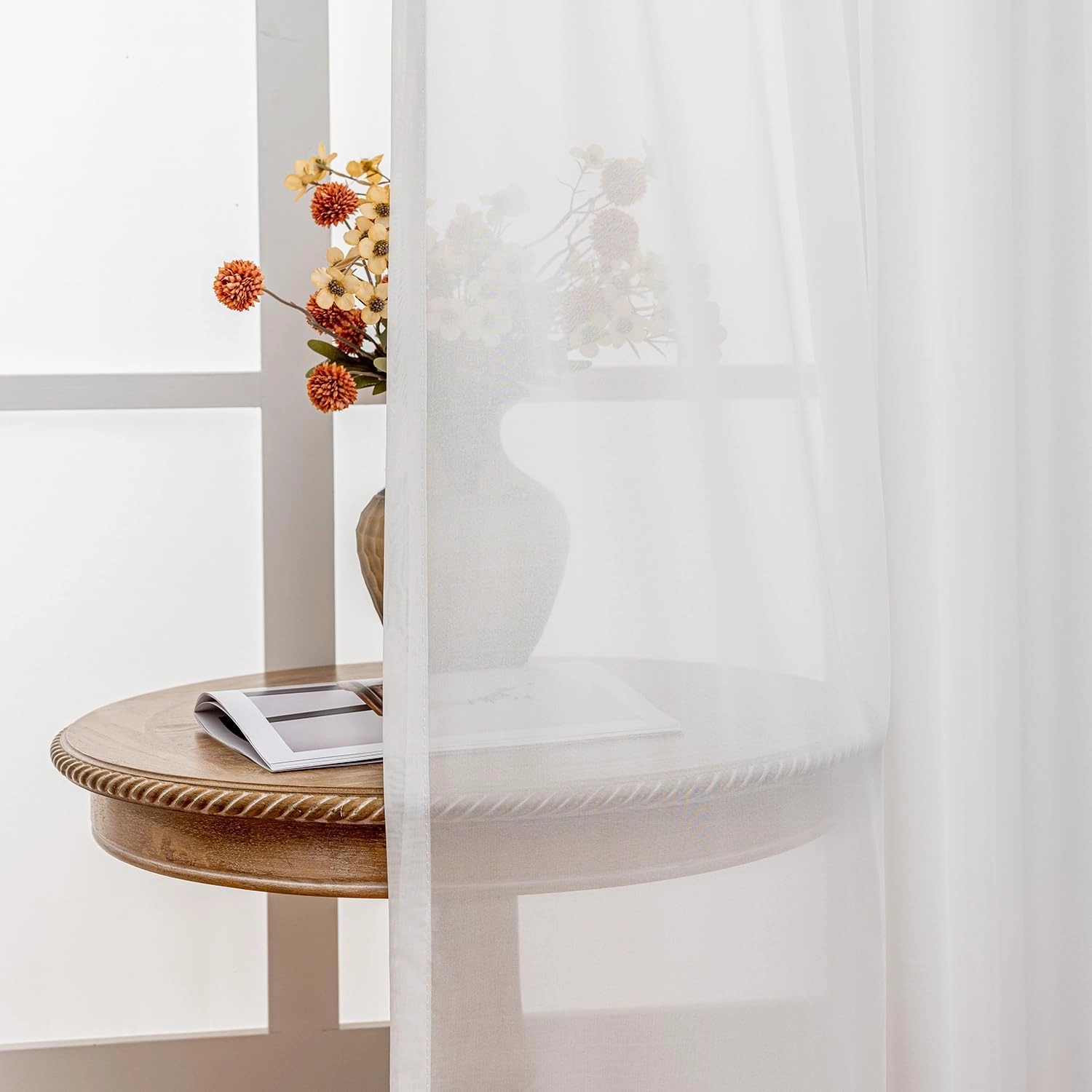 Off White Sheer Curtains Pinch Pleated Curtains 96 Inches Long Lightweight Light Filtering Curtain Semi Sheer Pinch Pleat Farmhouse Curtain for Living Room, 52" W x 96" L,1 Panel