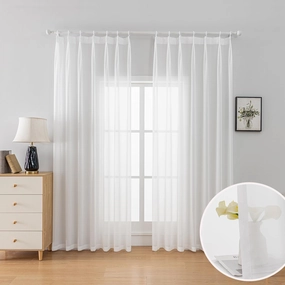 Off White Sheer Curtains Pinch Pleated Curtains 96 Inches Long Lightweight Light Filtering Curtain Semi Sheer Pinch Pleat Farmhouse Curtain for Living Room, 52" W x 96" L,1 Panel