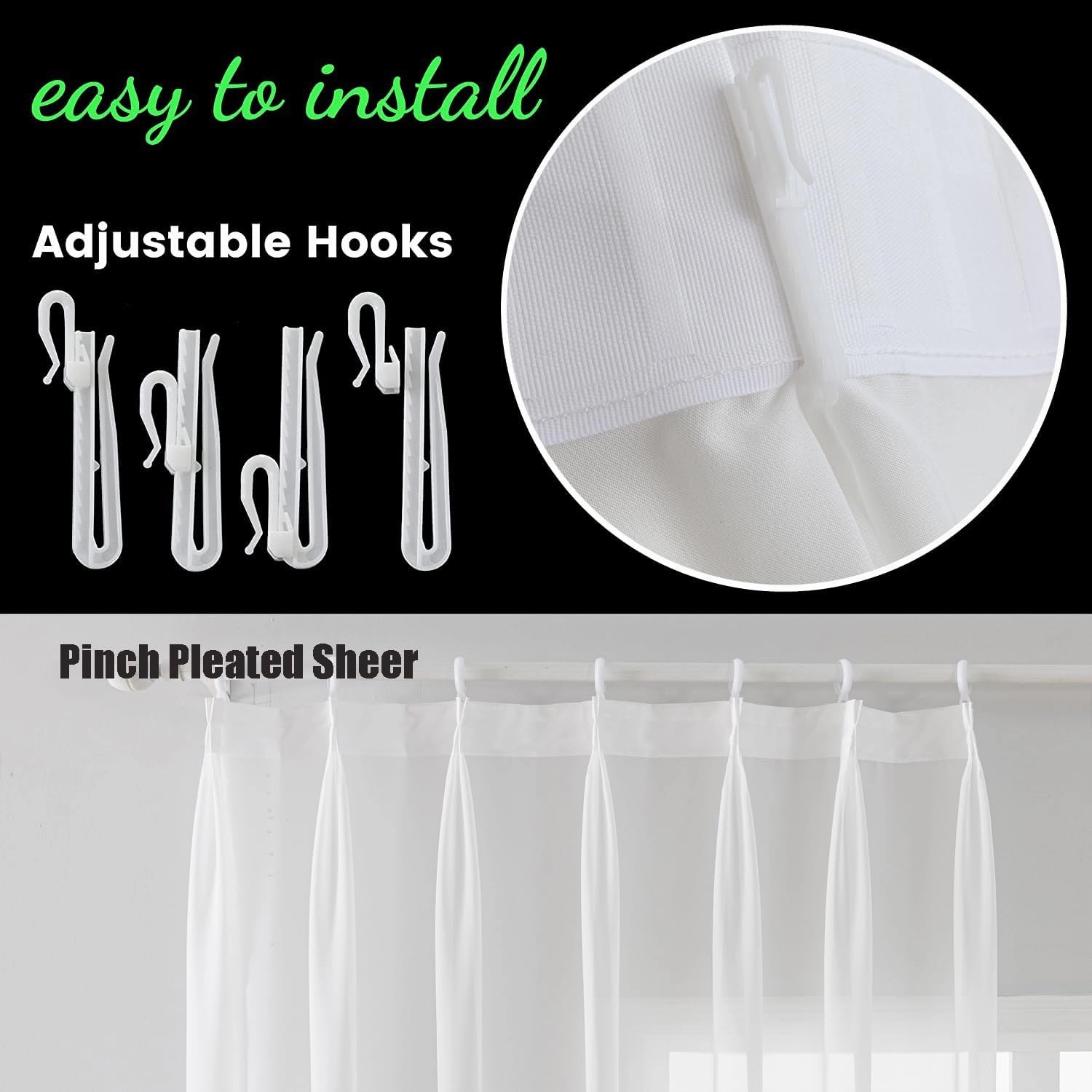 Off White Sheer Curtains Pinch Pleated Curtains 96 Inches Long Lightweight Light Filtering Curtain Semi Sheer Pinch Pleat Farmhouse Curtain for Living Room, 52" W x 96" L,1 Panel