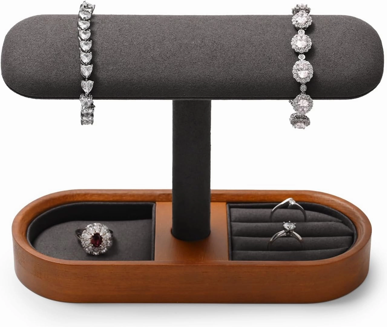 Oirlv Solid Wood Watch Stand T-bar Watch Holder Organizer for Men and Women Showcase Bracelet Bangle Jewelry Display Stand Rings Earrings Necklace Storage(Grey)