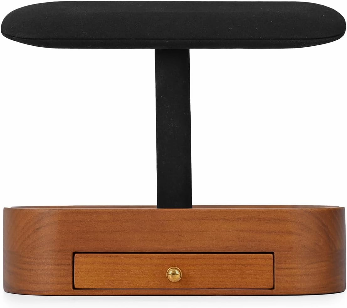 Oirlv Solid Wood Watch Stand with Drawer T-bar Watch Holder Organizer for Men and Women Showcase Bracelet Bangle Jewelry Display Stand Rings Earrings Necklace Storage(Drawer,Black)