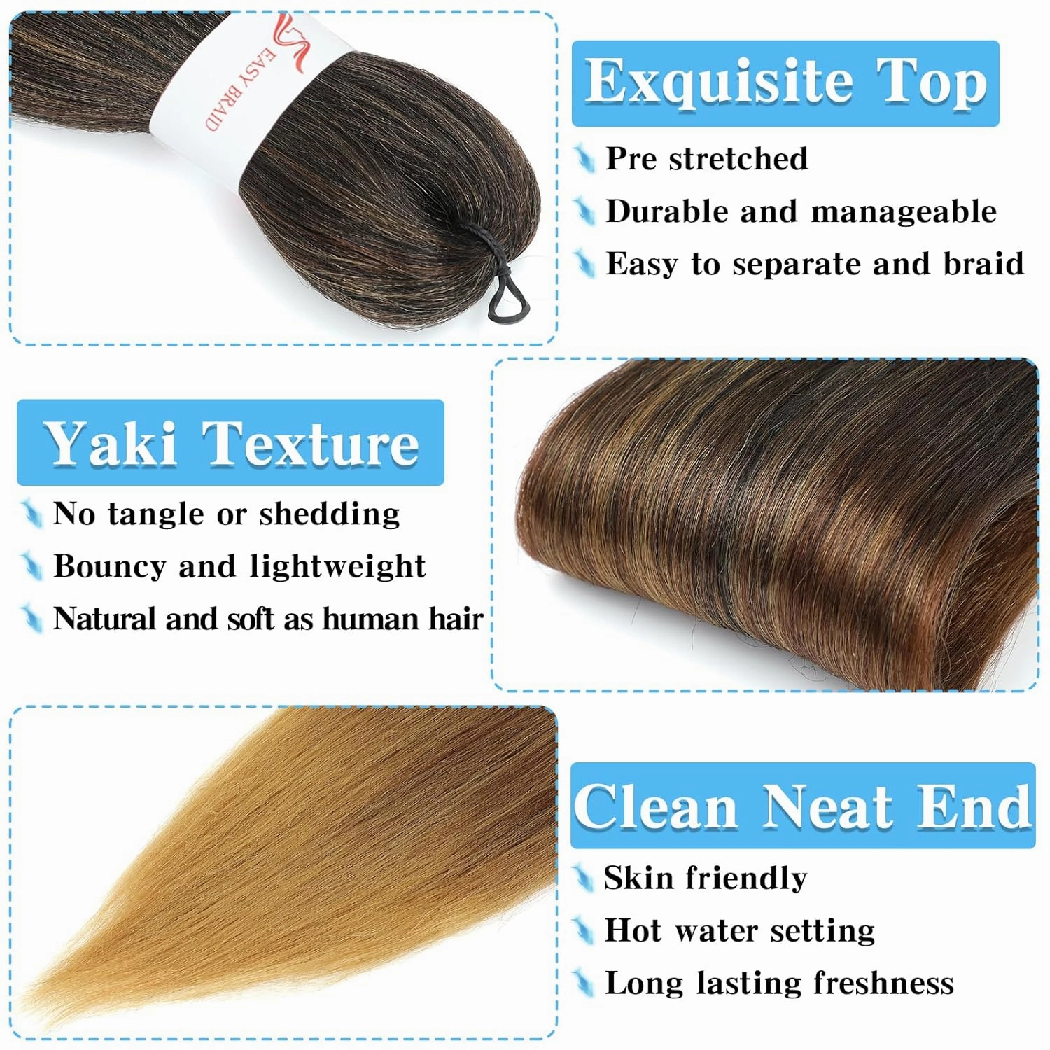 Ombre Braiding Hair Pre Stretched 20 Inch 8 Pack Premium Pre Stretched Braiding Hair Professional Itch Free Hot Water Setting Perm Yaki Texture Prestretched Hair For Braiding (20Inch,1B/30/27)
