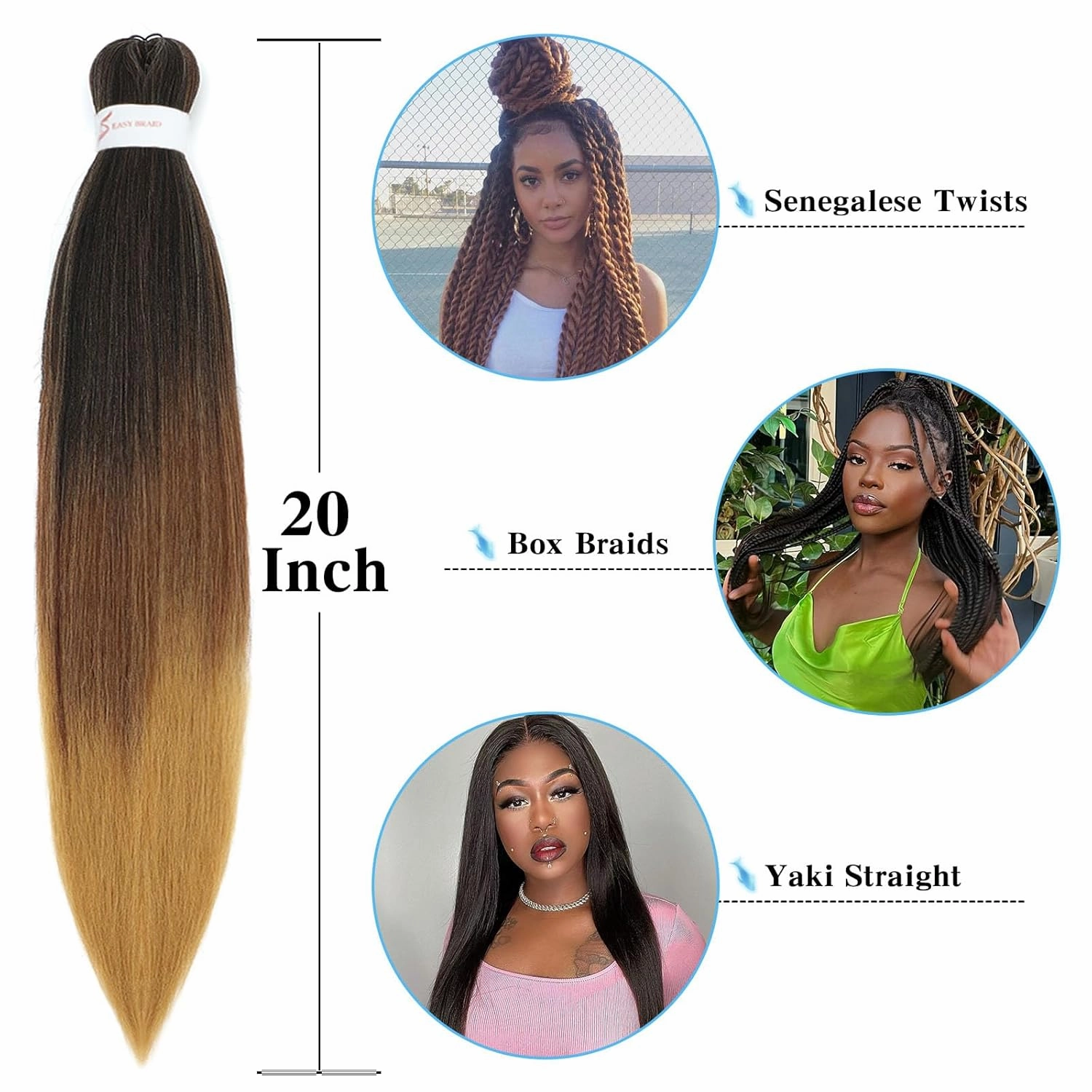 Ombre Braiding Hair Pre Stretched 20 Inch 8 Pack Premium Pre Stretched Braiding Hair Professional Itch Free Hot Water Setting Perm Yaki Texture Prestretched Hair For Braiding (20Inch,1B/30/27)