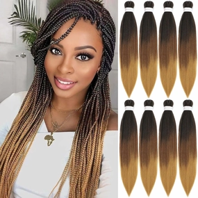 Ombre Braiding Hair Pre Stretched 20 Inch 8 Pack Premium Pre Stretched Braiding Hair Professional Itch Free Hot Water Setting Perm Yaki Texture Prestretched Hair For Braiding (20Inch,1B/30/27)