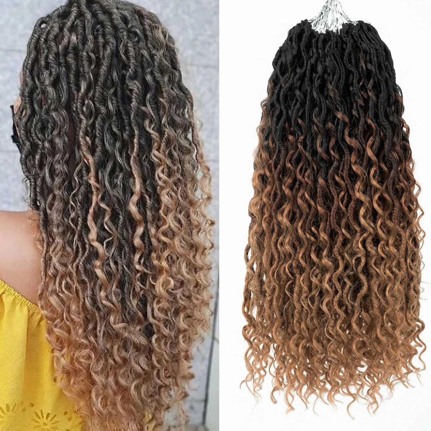 Ombre Goddess Locs Crochet Hair,14 Inch Three Tone Goddess Faux Locs Crochet Hair For Women,5 Packs Short Boho Hippie River Locs,Pre Looped Locks Crochet Braids For Women(5 Packs,14inch,T1B/30/27#)