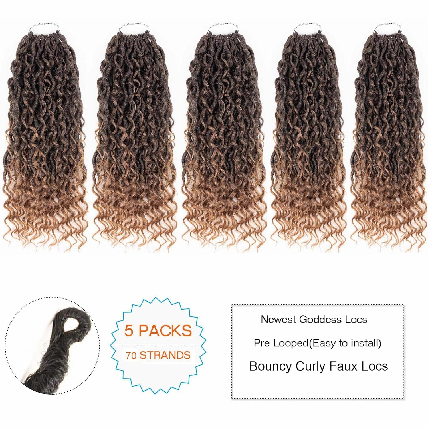 Ombre Goddess Locs Crochet Hair,14 Inch Three Tone Goddess Faux Locs Crochet Hair For Women,5 Packs Short Boho Hippie River Locs,Pre Looped Locks Crochet Braids For Women(5 Packs,14inch,T1B/30/27#)
