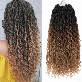 Ombre Goddess Locs Crochet Hair,14 Inch Three Tone Goddess Faux Locs Crochet Hair For Women,5 Packs Short Boho Hippie River Locs,Pre Looped Locks Crochet Braids For Women(5 Packs,14inch,T1B/30/27#)