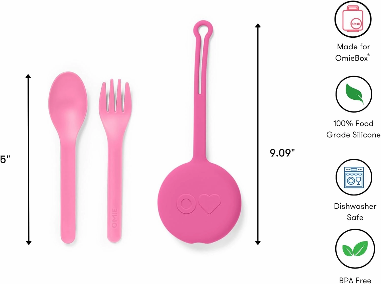 Omie OmieBox Kids Utensils Set with Case - 2 Piece Plastic, Reusable Fork and Spoon Silverware with Pod for Kids (Bubble Pink)