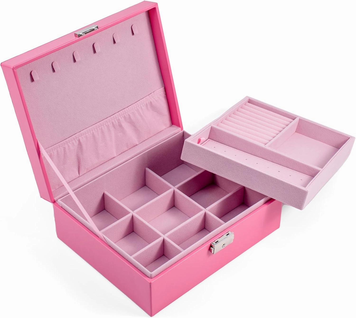 One Modern May Jewelry Box with Lock and Key for Teen Girls College Students and Women with Lift Out Tray and Silver Lock - 9 x 7.5 x 3.4 inches