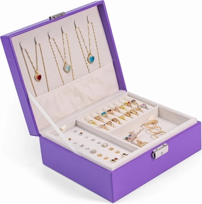 One Modern May Jewelry Box with Lock and Key for Teen Girls College Students and Women with Lift Out Tray and Silver Lock - 9 x 7.5 x 3.4 inches