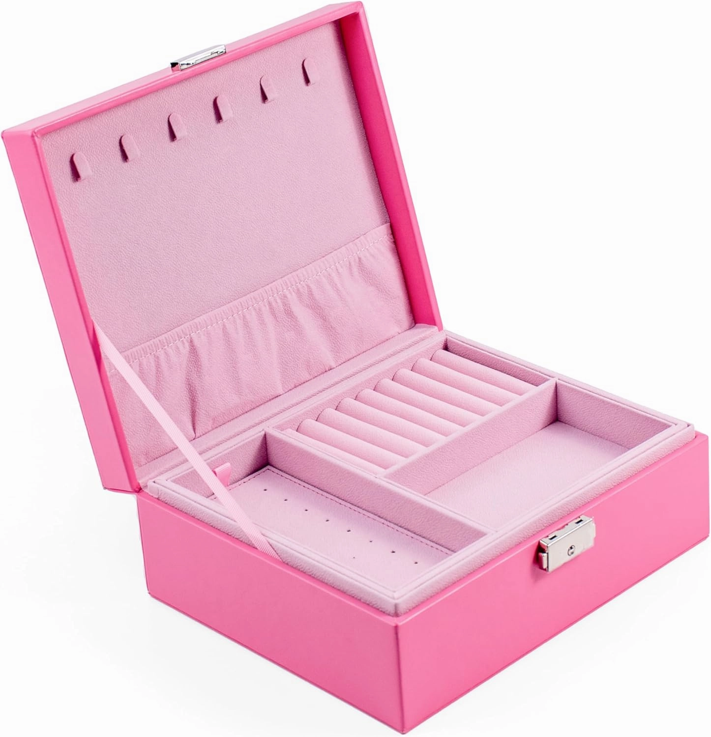 One Modern May Jewelry Box with Lock and Key for Teen Girls College Students and Women with Lift Out Tray and Silver Lock - 9 x 7.5 x 3.4 inches