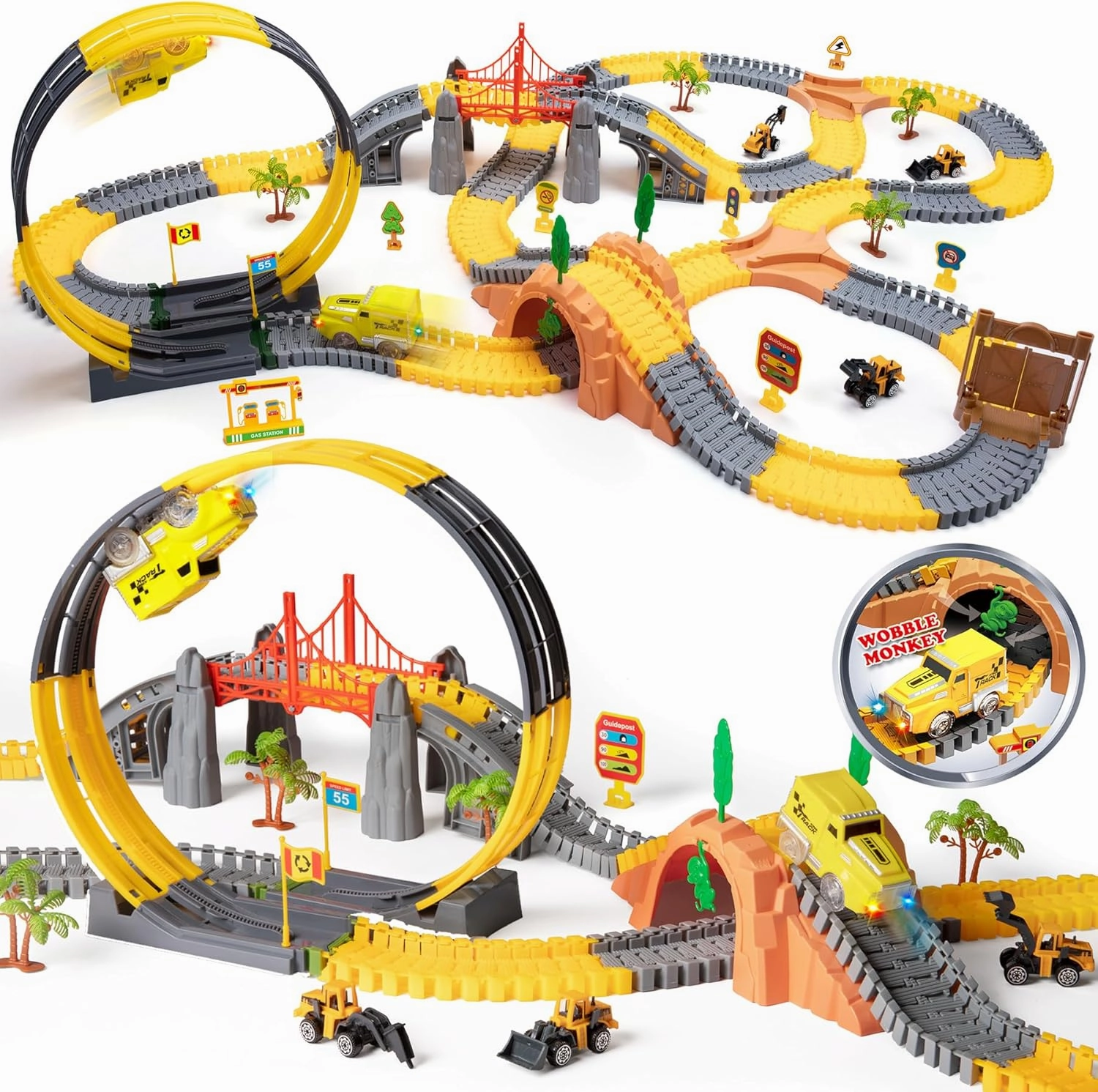 OR OR TU Toys for Boys 5-7, Race Track for Toddlers 3-5, 342Pcs Construction Toys for Boys Kids Car Track Toy Train Set Flexible Gift for 3 4 5 6 7  Years Old