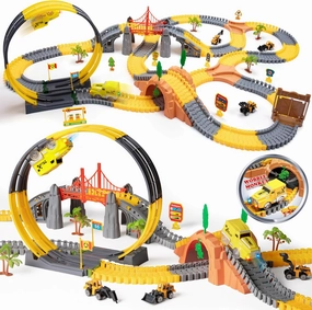 OR OR TU Toys for Boys 5-7, Race Track for Toddlers 3-5, 342Pcs Construction Toys for Boys Kids Car Track Toy Train Set Flexible Gift for 3 4 5 6 7  Years Old