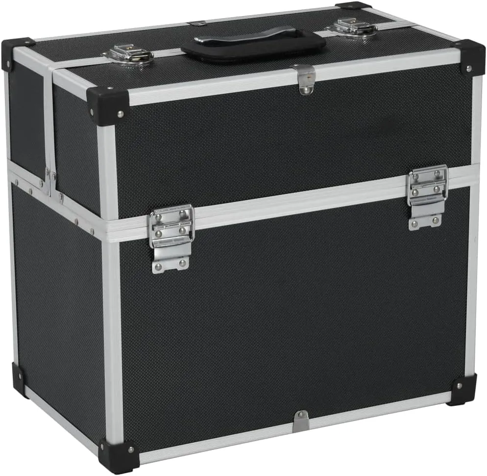 Organize Tools with Lockable Aluminum Tool Case, 6 Extendable Trays and Convenient Handle, 15" x 8.9" x 13.4", Black
