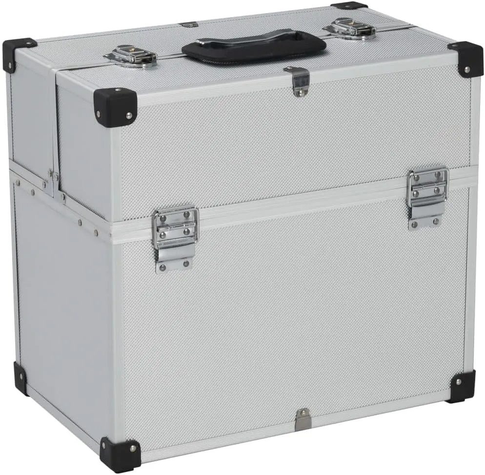 Organizes Tools with Lockable Aluminum Tool Case, 6 Extendable Trays, Convenient Handle for Easy Portability, Silver