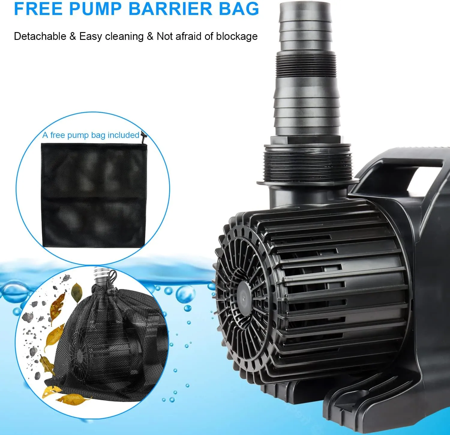 Outdoor Extra Large 11800gph-850W 32.8FT Pond Water-fall & Kio Fish Fountain-s& Garden Pump Submersible IPX8: Long 32.8FT Cord Smart-er&Quieter Duck&Yard&Patio Ponds Pumps,1 Barrier Pump Bag