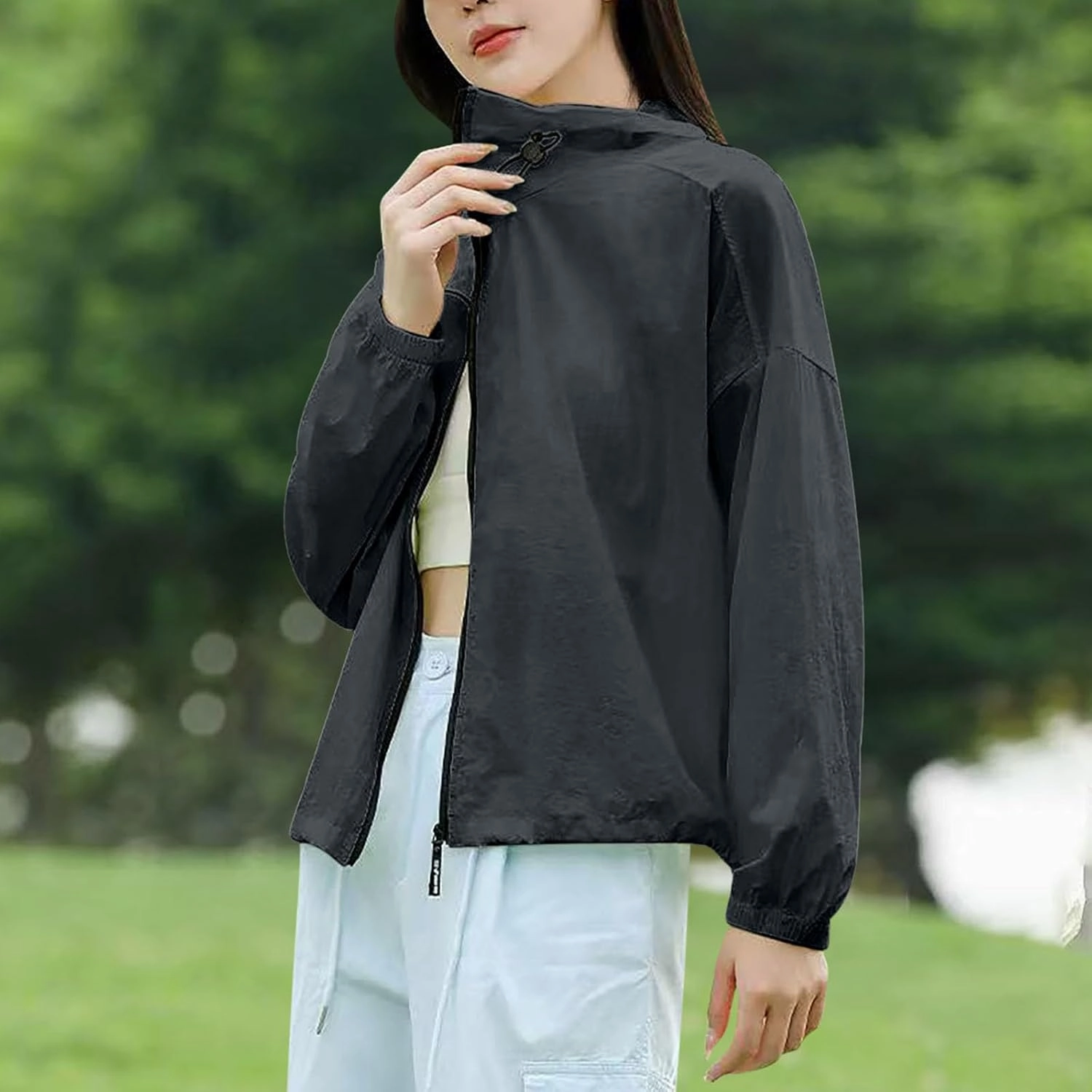 Outdoor Hiking Active Sun Protection Shirt UPF 50  Jackets for Women Lightweight Summer Zip Up Lapel UV Coats