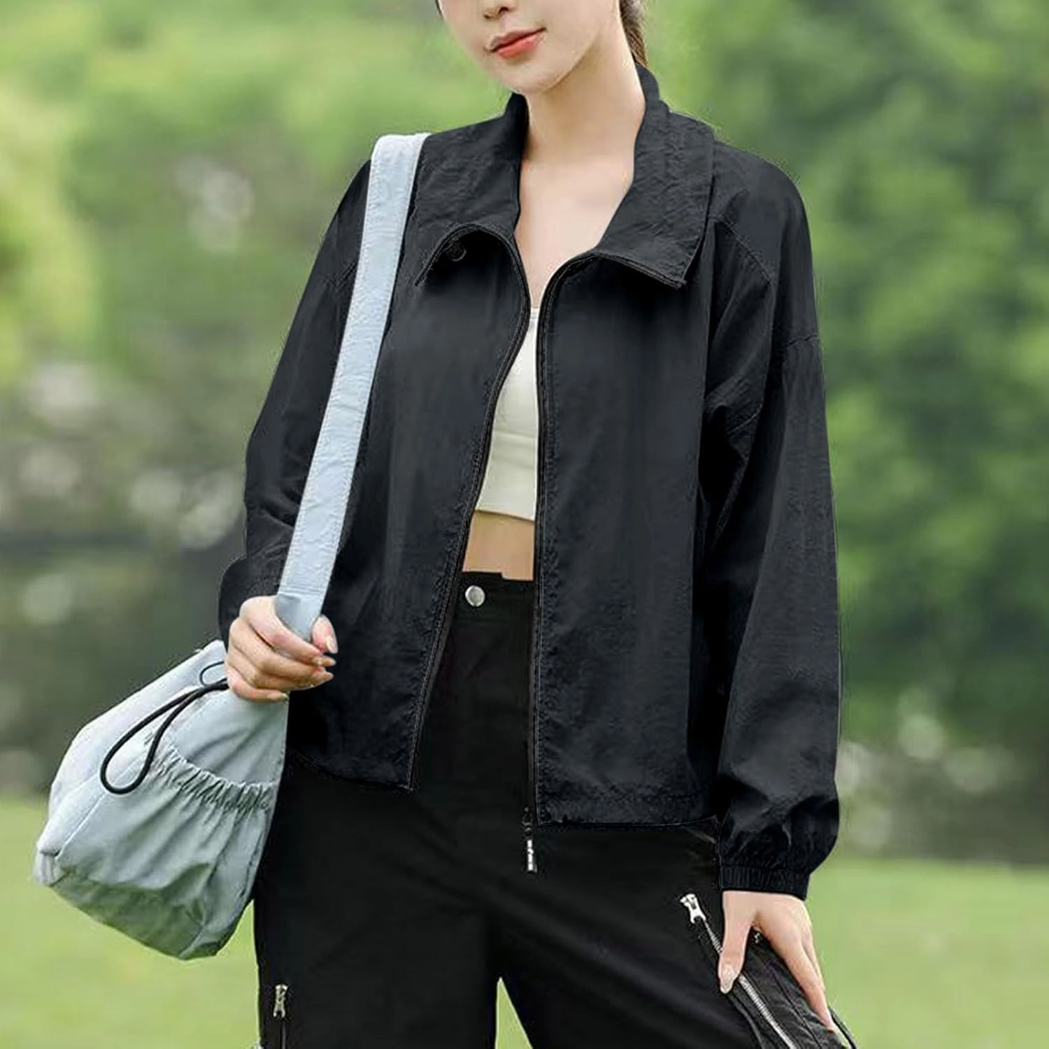 Outdoor Hiking Active Sun Protection Shirt UPF 50  Jackets for Women Lightweight Summer Zip Up Lapel UV Coats