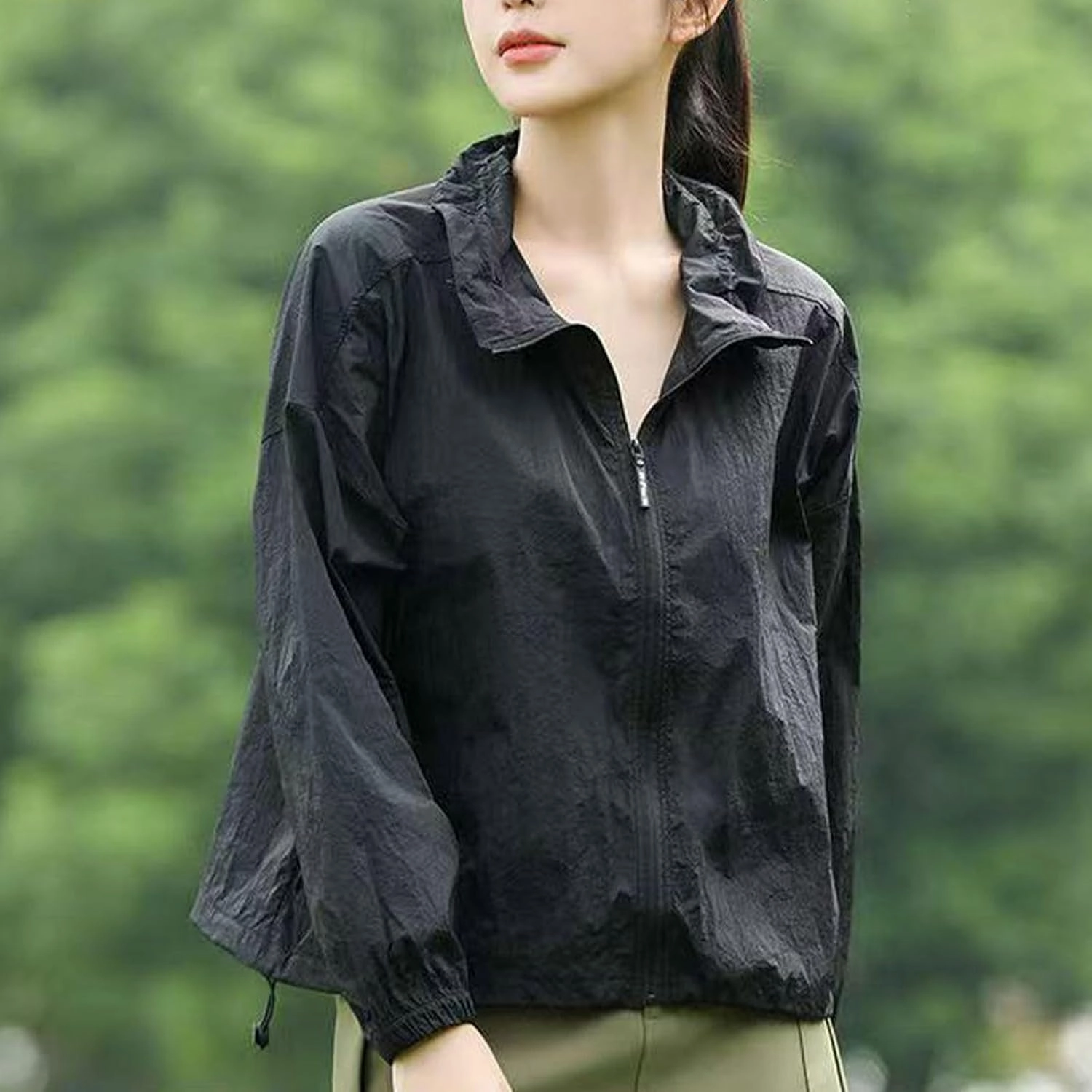 Outdoor Hiking Active Sun Protection Shirt UPF 50  Jackets for Women Lightweight Summer Zip Up Lapel UV Coats