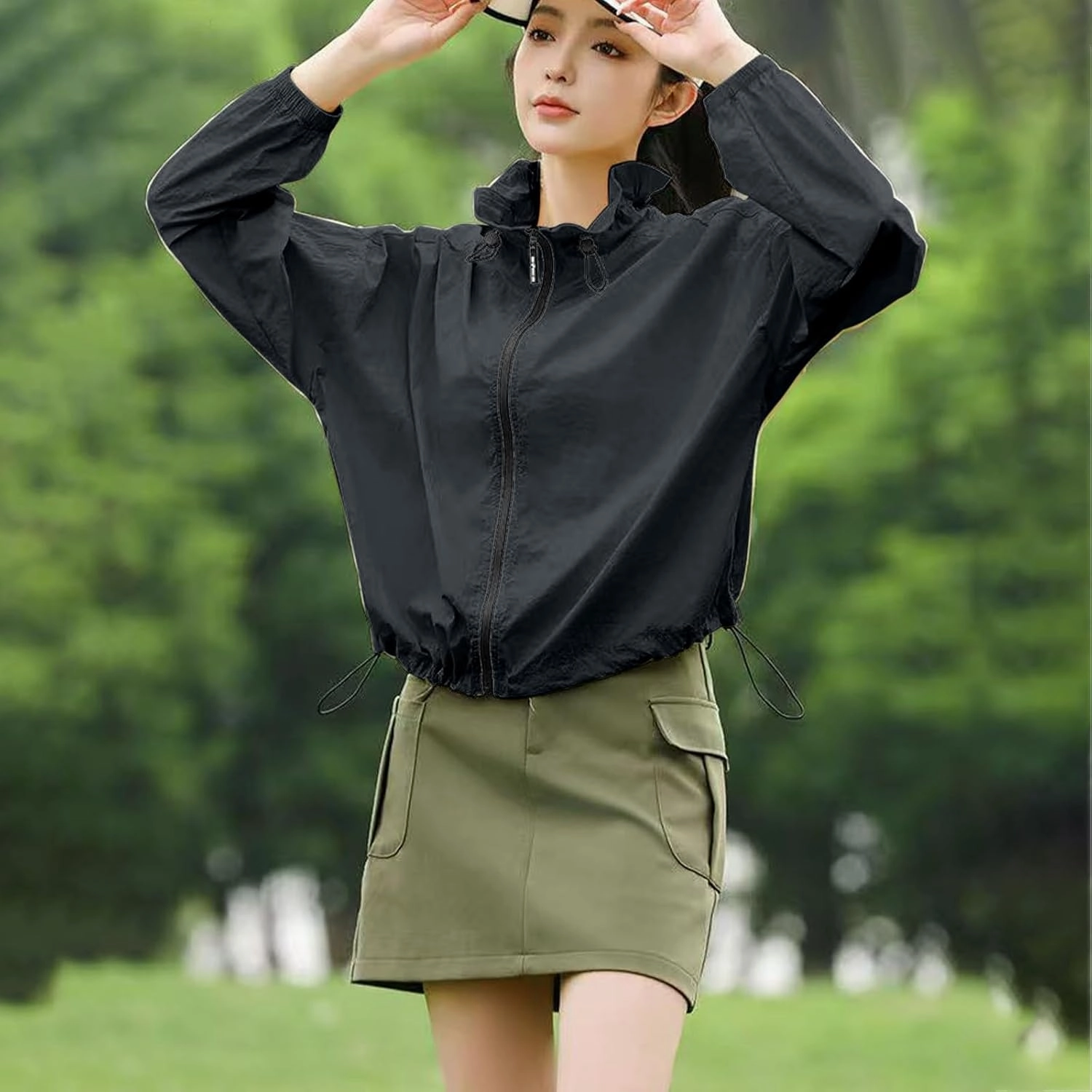 Outdoor Hiking Active Sun Protection Shirt UPF 50  Jackets for Women Lightweight Summer Zip Up Lapel UV Coats