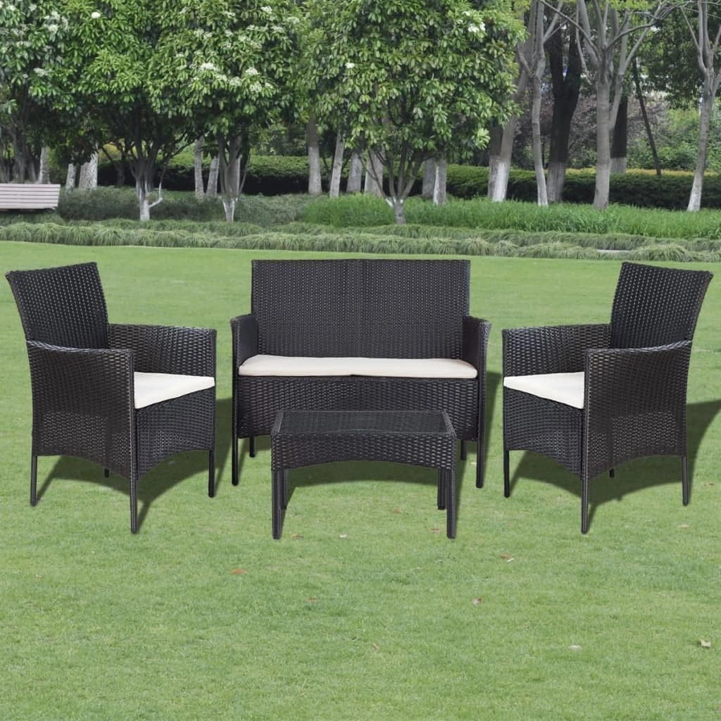 Outdoor Patio Furniture,4 Piece Patio Lounge Set with Cushions Poly Rattan BlackDesigned for Camping, Resting, Outdoors.