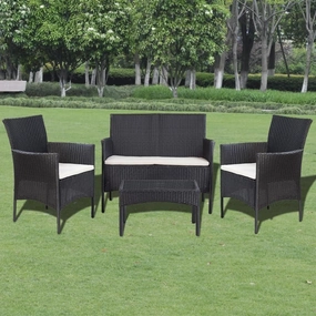 Outdoor Patio Furniture,4 Piece Patio Lounge Set with Cushions Poly Rattan BlackDesigned for Camping, Resting, Outdoors.