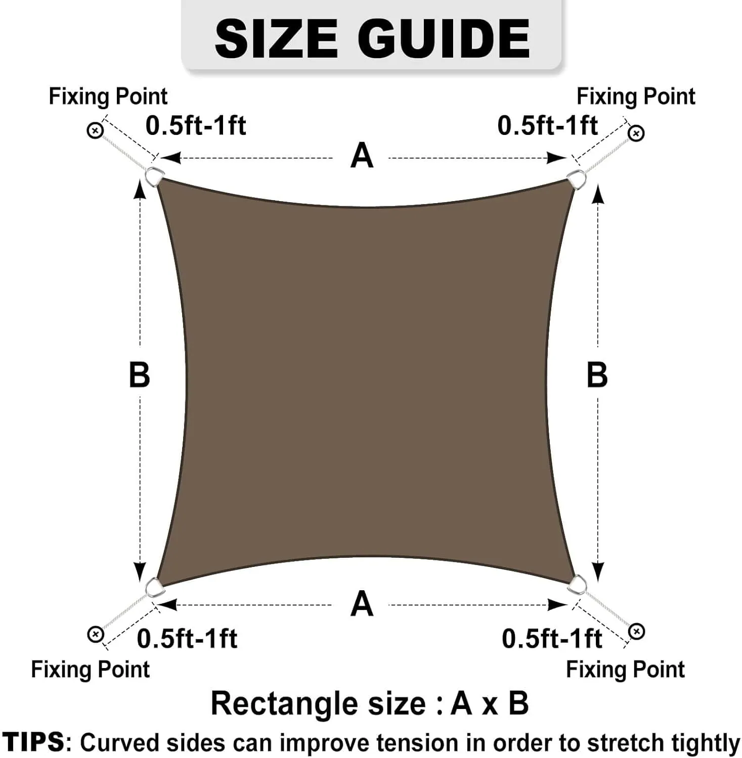 OutdoorLines Rectangle Sun Shade Sails for Patios 12 x 16 ft Sun UV Blocking Outdoor Canopy, Sunshades for Backyard, Lawn and Garden and All Outdoor Activities, Brown
