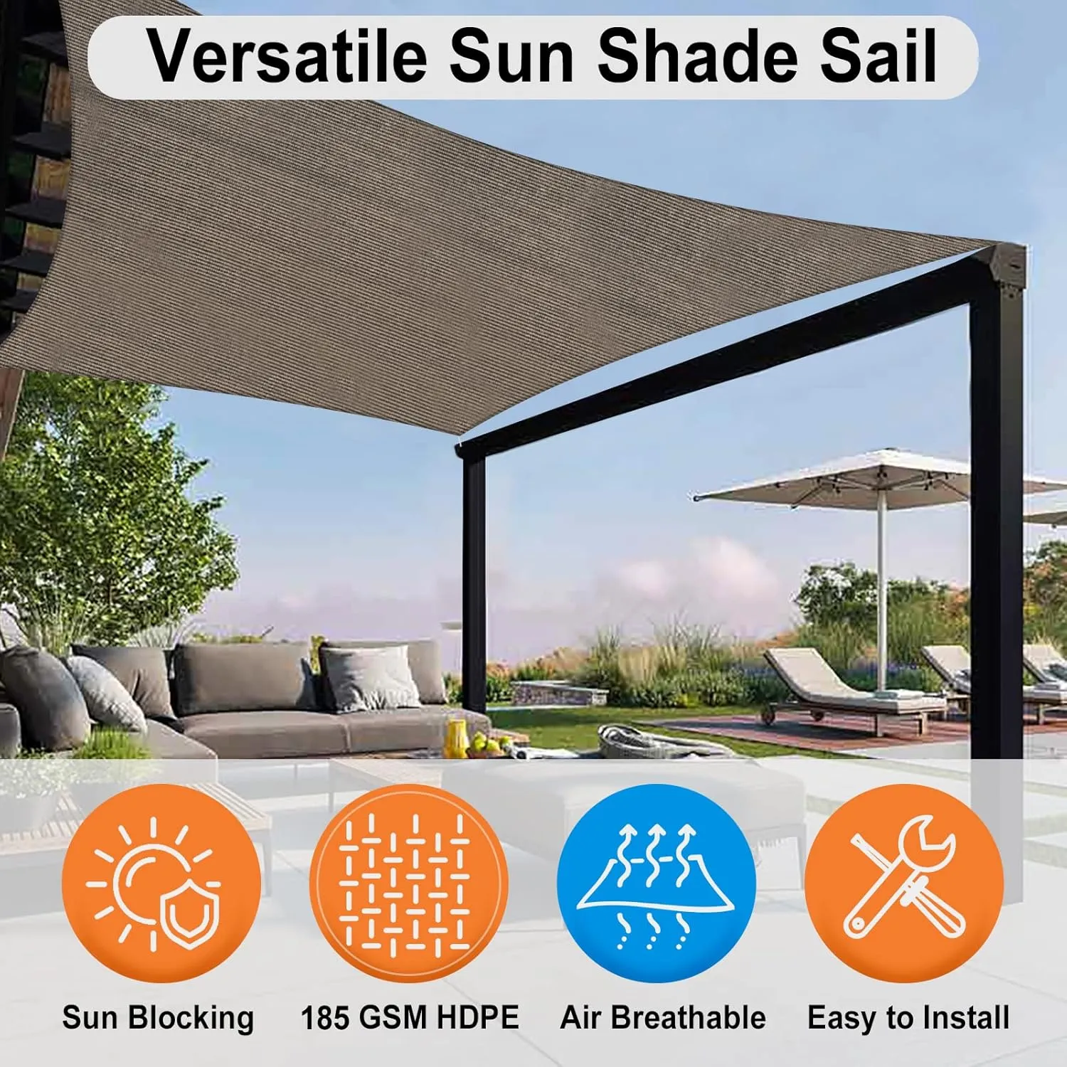 OutdoorLines Rectangle Sun Shade Sails for Patios 12 x 16 ft Sun UV Blocking Outdoor Canopy, Sunshades for Backyard, Lawn and Garden and All Outdoor Activities, Brown