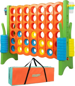 Oversized 4 in a Row Connect Game Waterproof Carry Bag,Included-4 ft X 3.5 ft Tall,4-to-Score Jumbo with 44 Pieces Rings&Drink Holder,48” Super Size-Indoor&Outdoor Giant 4 Game for Kids&Adults