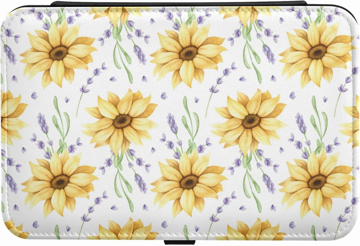 Oyihfvs Big Yellow Sunflowers with Violet Purple Lavender Flowers on White Leather Jewelry Bag, Jewelry Storage, Portable Jewelry Organizer Boxes for Women Lady Necklace, Earrings, Rings, Bracelet
