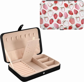 Oyihfvs Seamless Abstract Watercolor Hand Drawn Red White Strawberries Leather Jewelry Bag, Jewelry Storage, Portable Jewelry Organizer Boxes for Women Lady Necklace, Earrings, Rings, Bracelet