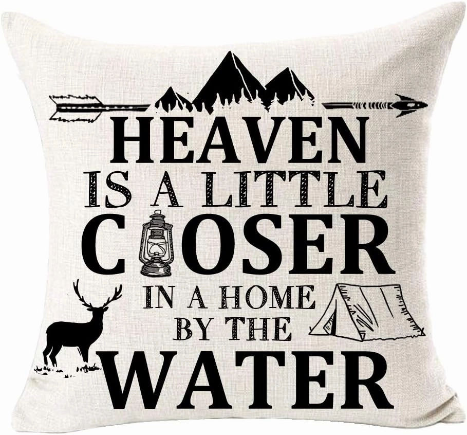 Pack of 4 Heaven is A Little Closer in A Home is Where You Park It Fun Quote Deer Mountain Best Gift for Camping Travel Throw Pillow Cover Cushion Case Cotton Linen Decorative 18 Square