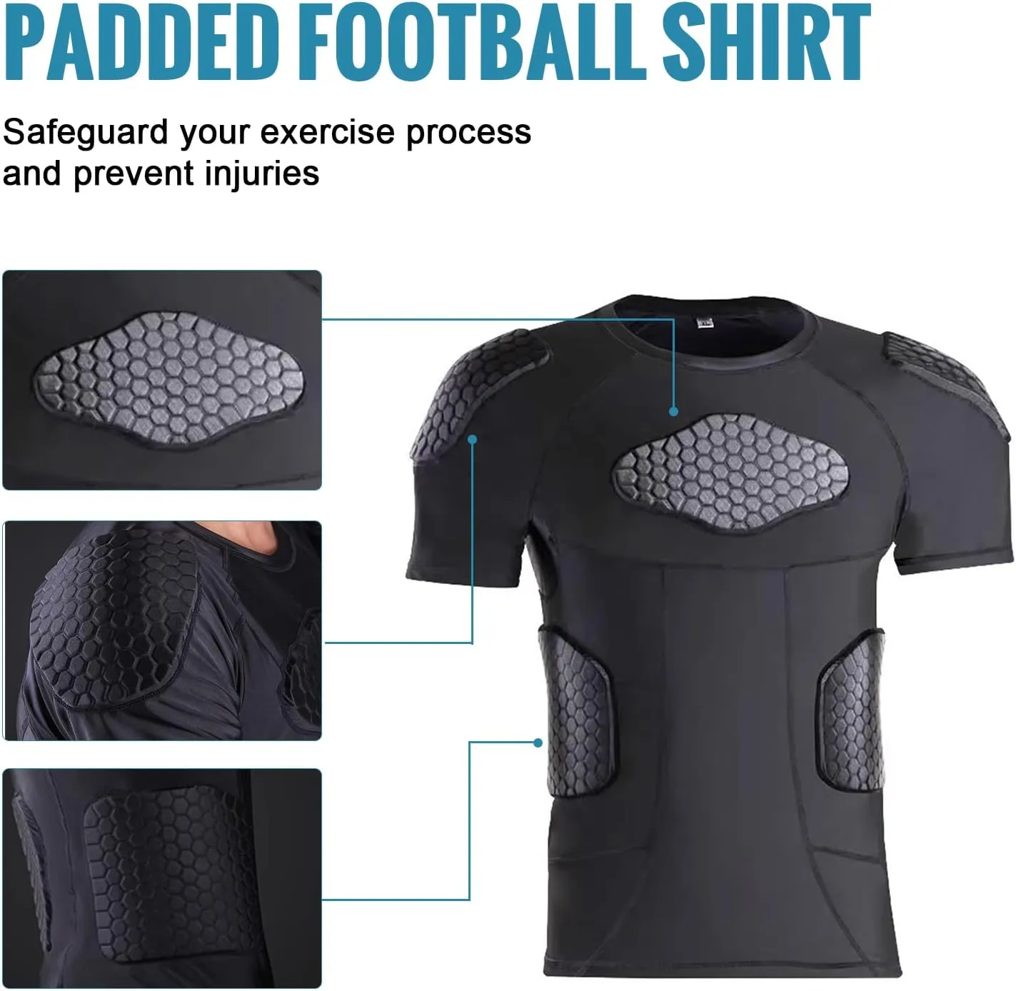 Padded Compression Shirt, Short Sleeve Football Protection Gear