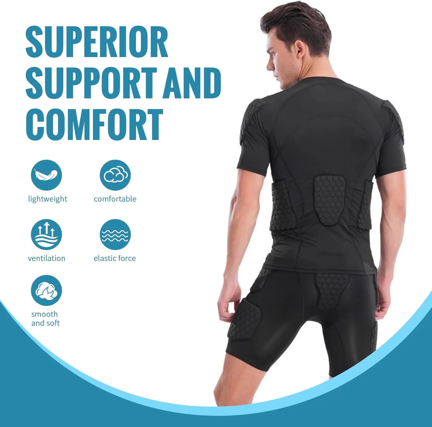 Padded Compression Shirt, Short Sleeve Football Protection Gear