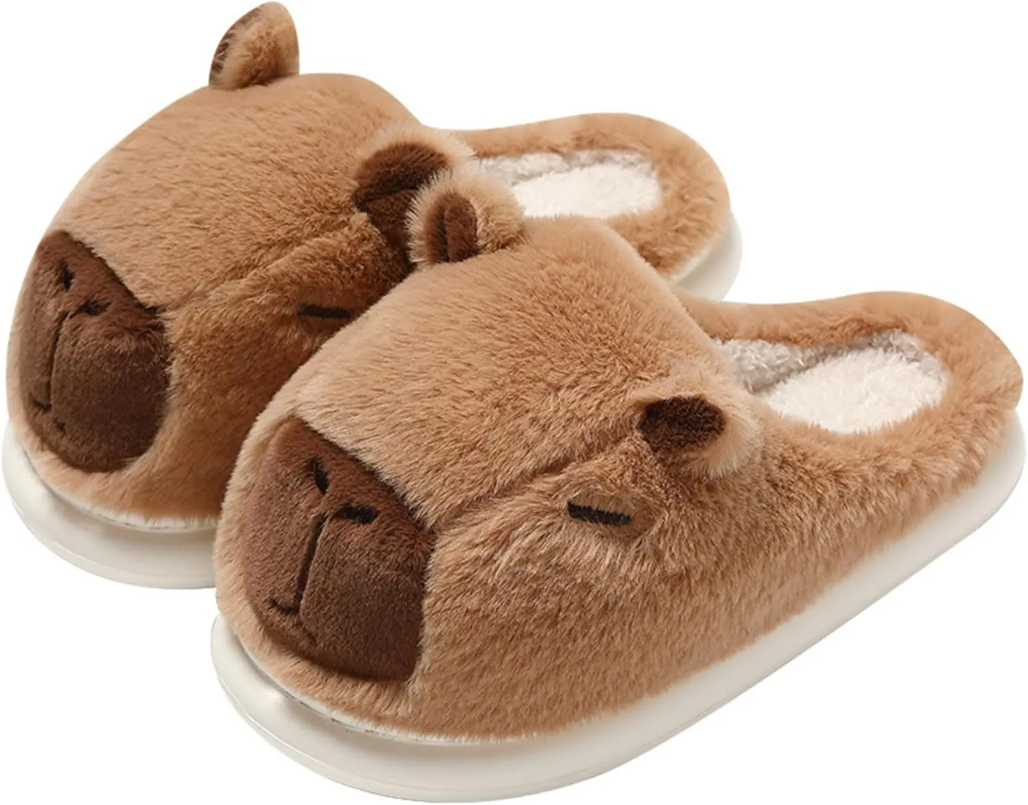 Parent-Child Fuzzy Slippers Cute Capybara Shape Soft Cozy Warm Anti-Slip Soles Indoor Fluffy Slippers Gift for Christmas