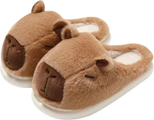 Parent-Child Fuzzy Slippers Cute Capybara Shape Soft Cozy Warm Anti-Slip Soles Indoor Fluffy Slippers Gift for Christmas