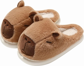 Parent-Child Fuzzy Slippers Cute Capybara Shape Soft Cozy Warm Anti-Slip Soles Indoor Fluffy Slippers Gift for Christmas