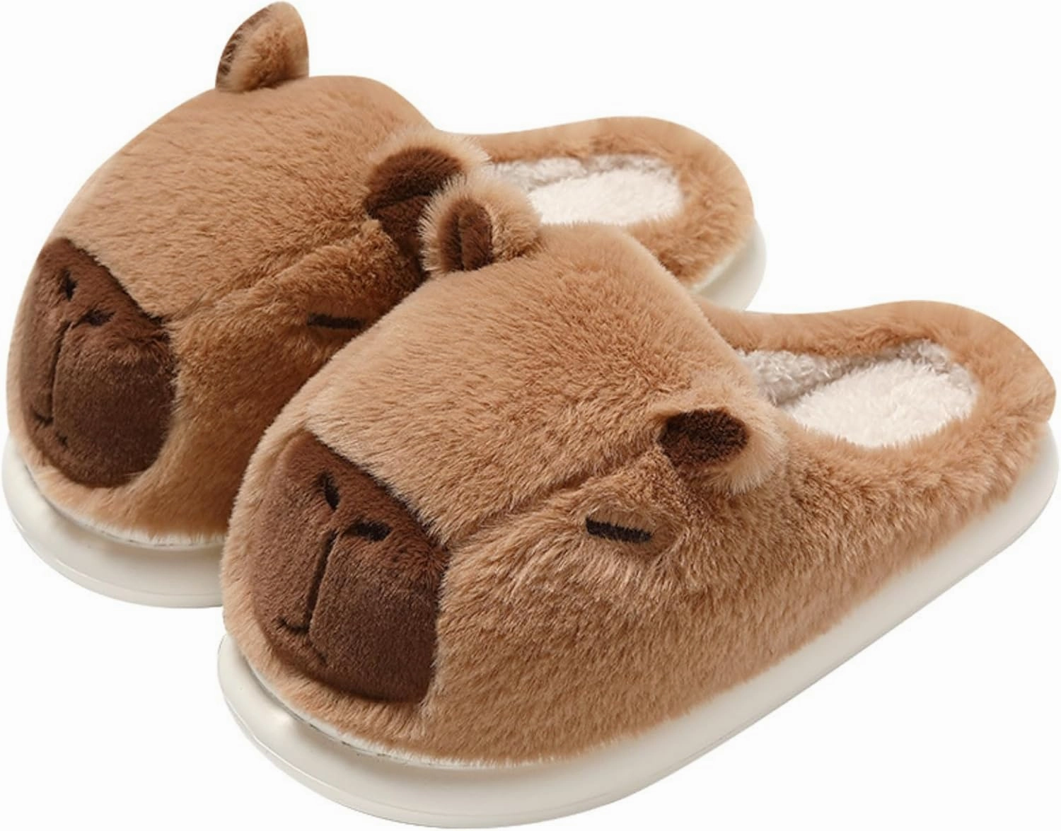 Parent-Child Fuzzy Slippers Cute Capybara Shape Soft Cozy Warm Anti-Slip Soles Indoor Fluffy Slippers Gift for Christmas