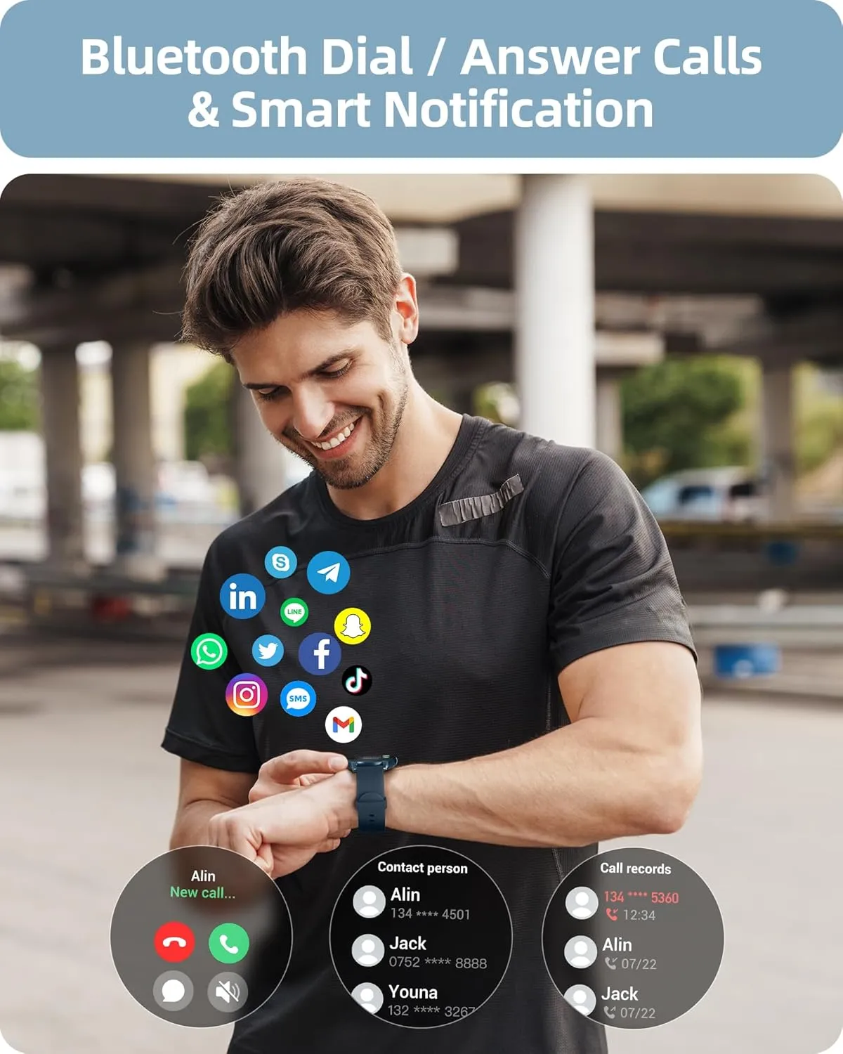 Parsonver Smart Watch for Women Men (Answer/Make Calls) Compatible with iPhone/Android Phones, Fitness Tracker with 100  Sports Modes IP68 Waterproof, Heart Rate/Blood Oxygen/Sleep/Steps Monitor, Blue