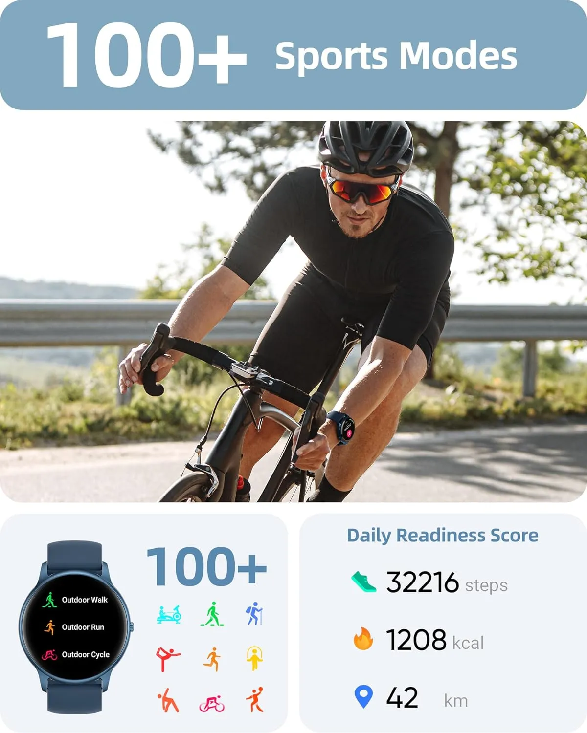 Parsonver Smart Watch for Women Men (Answer/Make Calls) Compatible with iPhone/Android Phones, Fitness Tracker with 100  Sports Modes IP68 Waterproof, Heart Rate/Blood Oxygen/Sleep/Steps Monitor, Blue