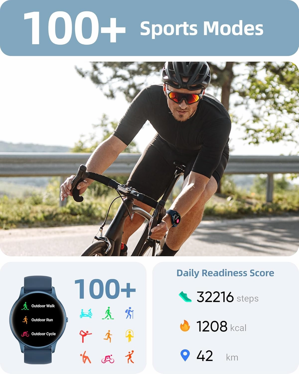 Parsonver Smart Watch for Women Men (Answer/Make Calls) Compatible with iPhone/Android Phones, Fitness Tracker with 100  Sports Modes IP68 Waterproof, Heart Rate/Blood Oxygen/Sleep/Steps Monitor, Blue