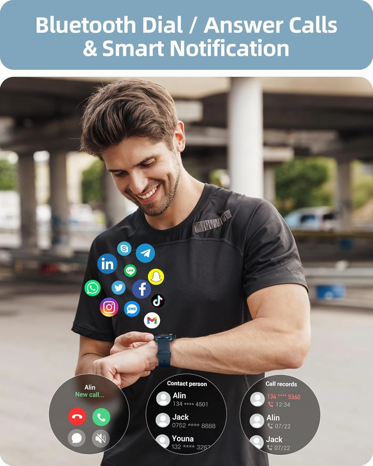 Parsonver Smart Watch for Women Men (Answer/Make Calls) Compatible with iPhone/Android Phones, Fitness Tracker with 100  Sports Modes IP68 Waterproof, Heart Rate/Blood Oxygen/Sleep/Steps Monitor, Blue