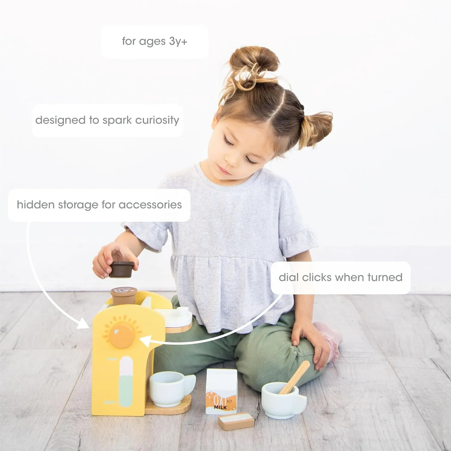 Pearhead Barista in Training Montessori Toy Coffee Maker, Wooden Pretend Play Toy Set for Developmental Learning, Play Kitchen Set for Toddlers Ages 3  Years, 9 Piece Wooden Play Toy Set