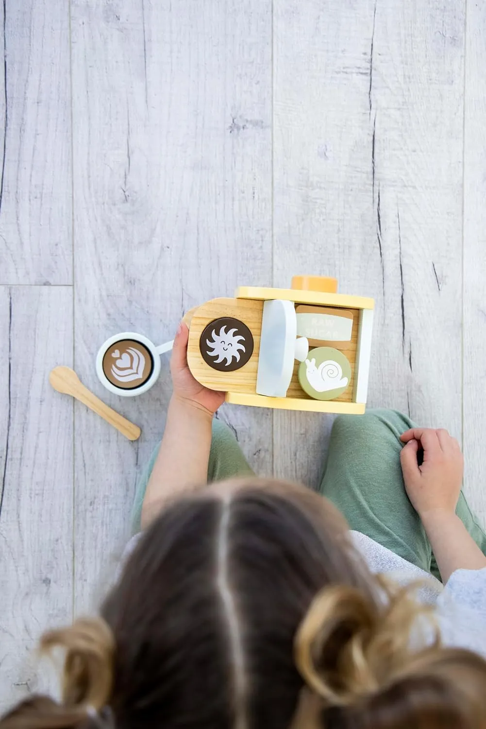 Pearhead Barista in Training Montessori Toy Coffee Maker, Wooden Pretend Play Toy Set for Developmental Learning, Play Kitchen Set for Toddlers Ages 3  Years, 9 Piece Wooden Play Toy Set