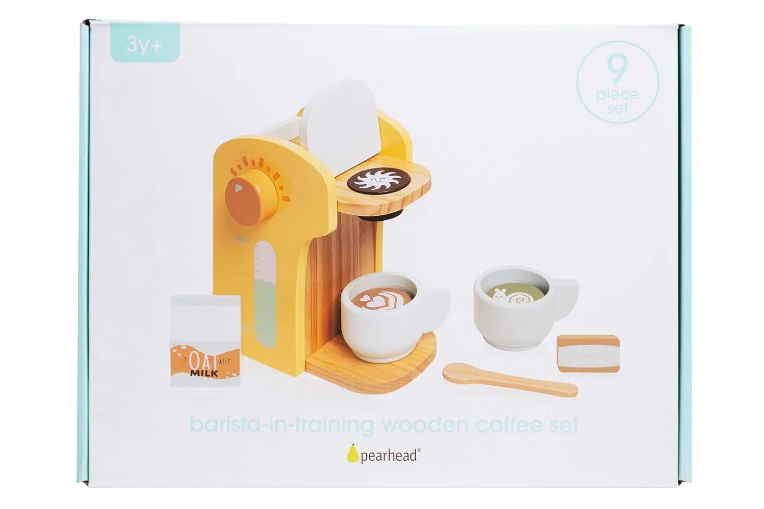 Pearhead Barista in Training Montessori Toy Coffee Maker, Wooden Pretend Play Toy Set for Developmental Learning, Play Kitchen Set for Toddlers Ages 3  Years, 9 Piece Wooden Play Toy Set