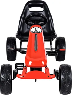 Pedal Go Kart for Kids, 4 Wheel Ride On Car, Off Road Racing Style Pedal Car w/2-Position Adjustable Seat, Handbrake & Clutch, EVA Rubber Wheels, Racer Pedal Vehicle for Boys Girls (Red)