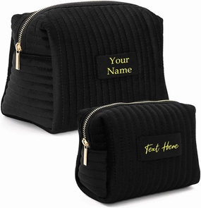 Personalized Velvet Makeup Bag,Custom Name Cosmetic Bag,Initials Travel Toiletry Bag,Bridesmaid Gifts,Birthday Gift,Gift for Her,Mothers Day Gift (Black)