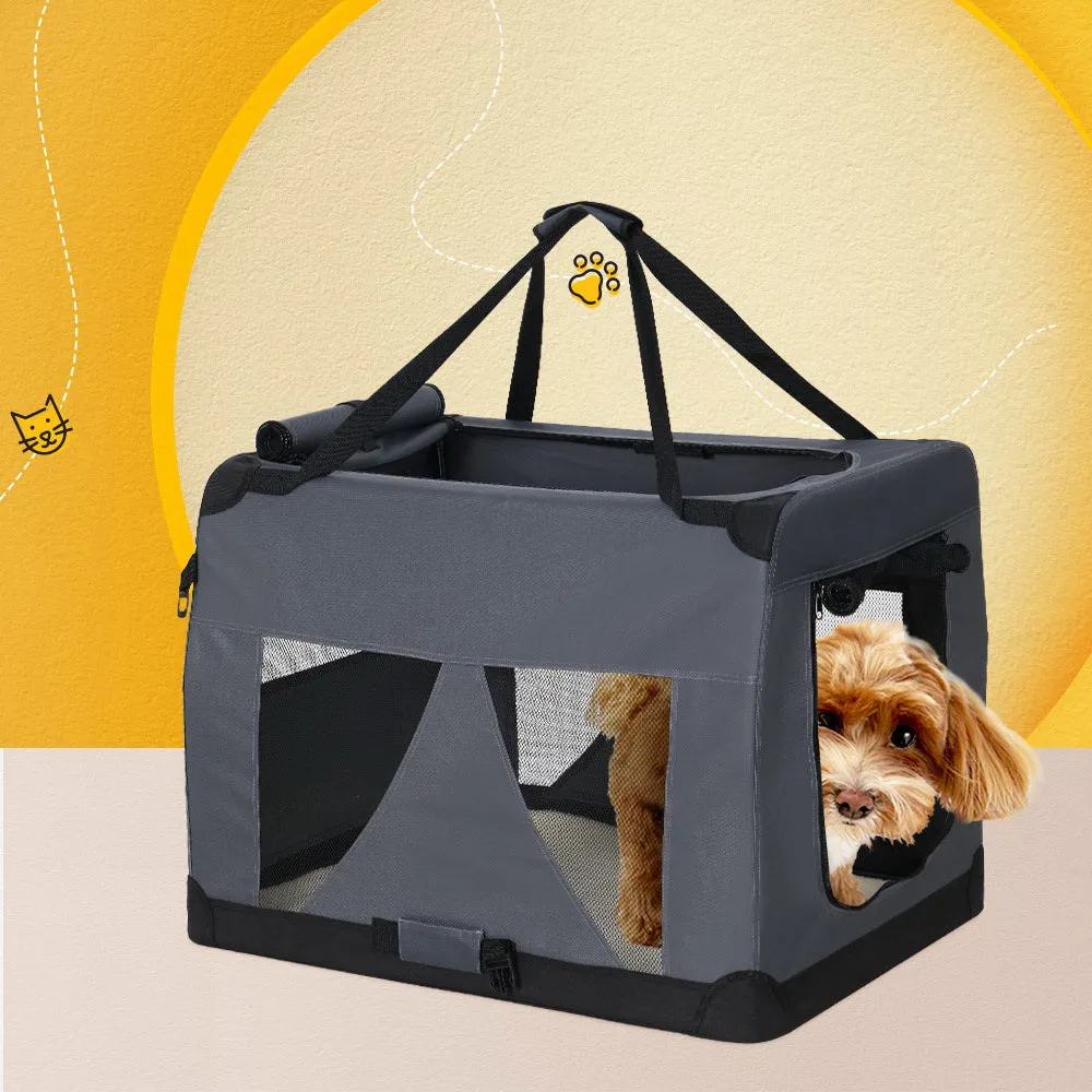 Pet Carrier Soft Crate Dog Cat Travel Portable Cage Kennel Foldable Car M Grey