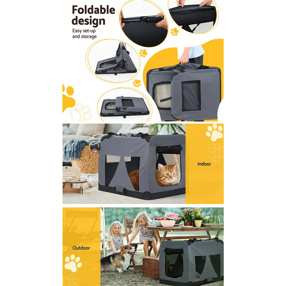Pet Carrier Soft Crate Dog Cat Travel Portable Cage Kennel Foldable Car M Grey